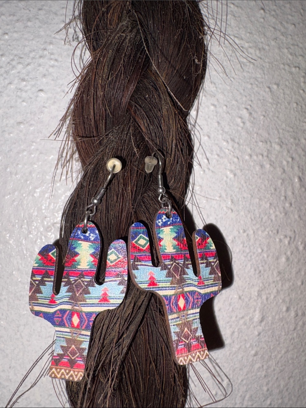 Southwestern Cactus Pattern Dangle Earrings - Multicolor